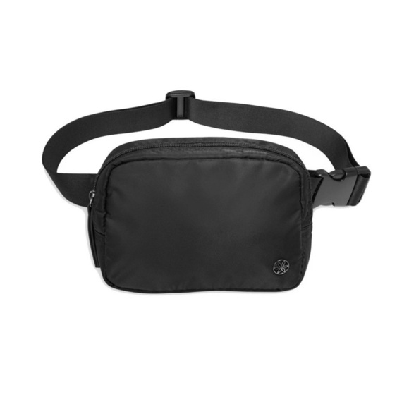 GAIAM Handbags - Gaiam Yoga Sidekick Waist Pack Belt Waist Bag All Black crossbody Purse Logo EUC
